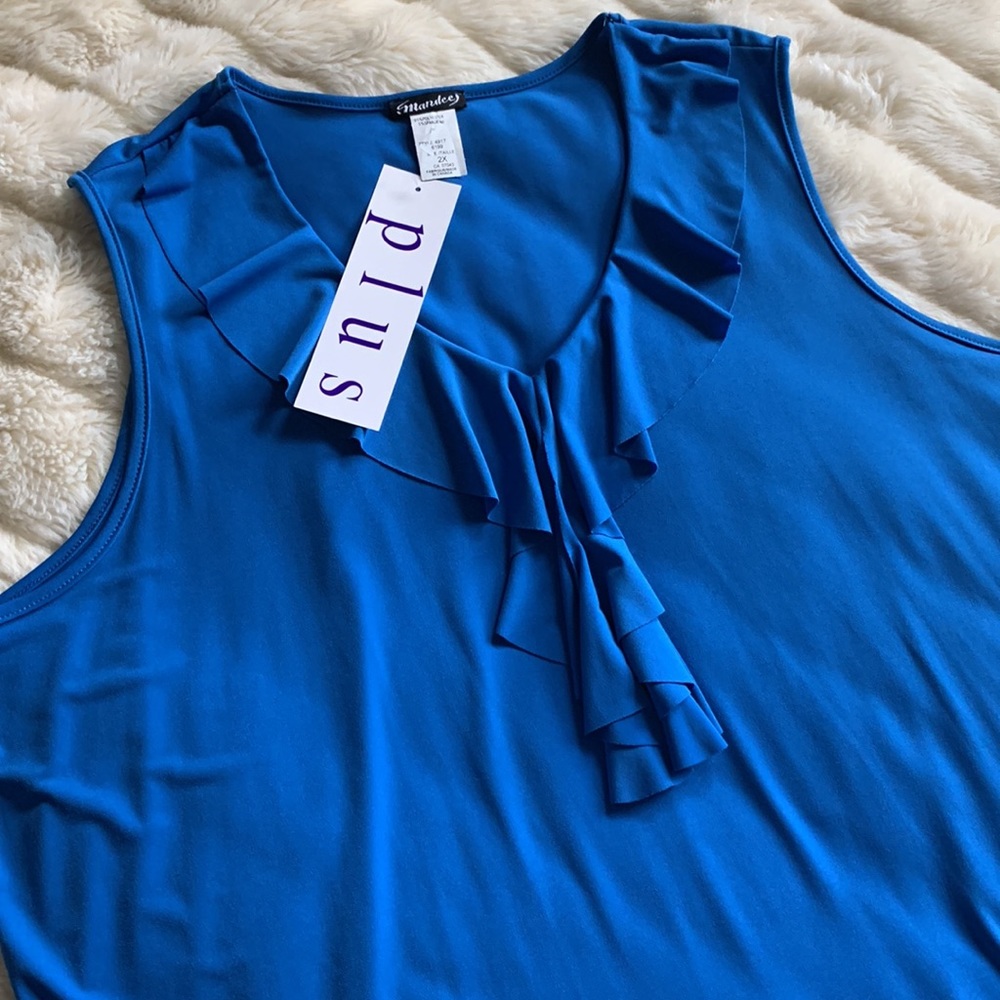 PLUS SIZE  blue sleeveless ruffle stretch tunic tank top plus size 2X